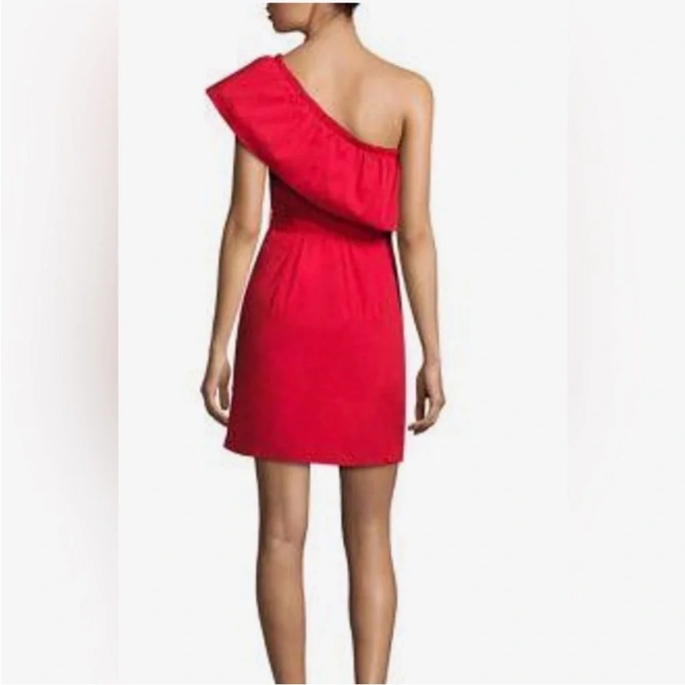 New Milly Tara Red Valentines Day Dress Solid One Shoulder Size 6 NWT - Picture 3 of 10